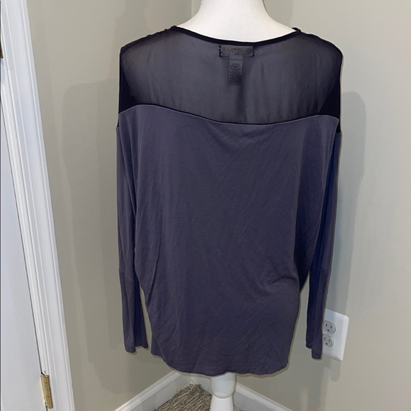 Kenar Grey Long Sleeve Blouse - Size M, Sheer Neckline, Business Casual - Picture 3 of 6